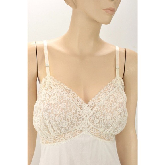 Vintage Van Raalte Full Slip sz 32 Suavette Fancy Lace Trim Creamy White Nylon S - Picture 7 of 10